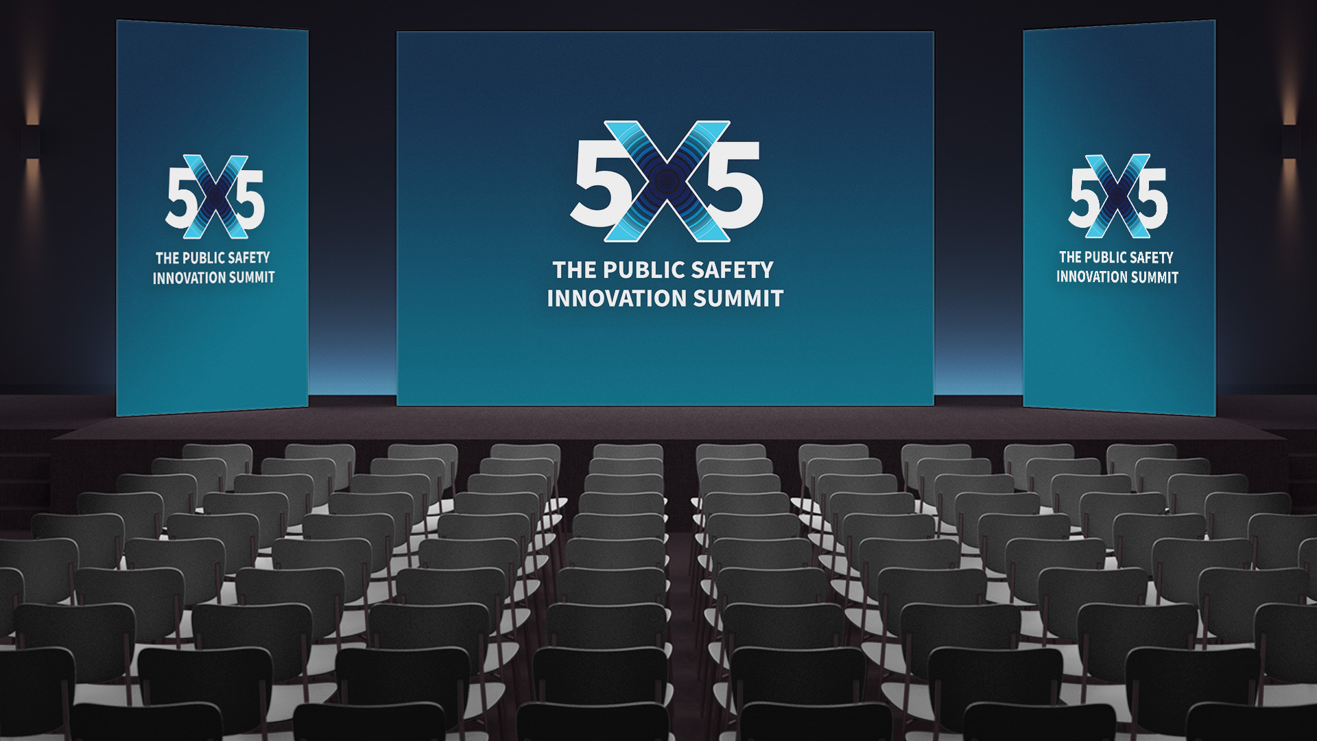 Video conference background showing illustrated 5x5 stage